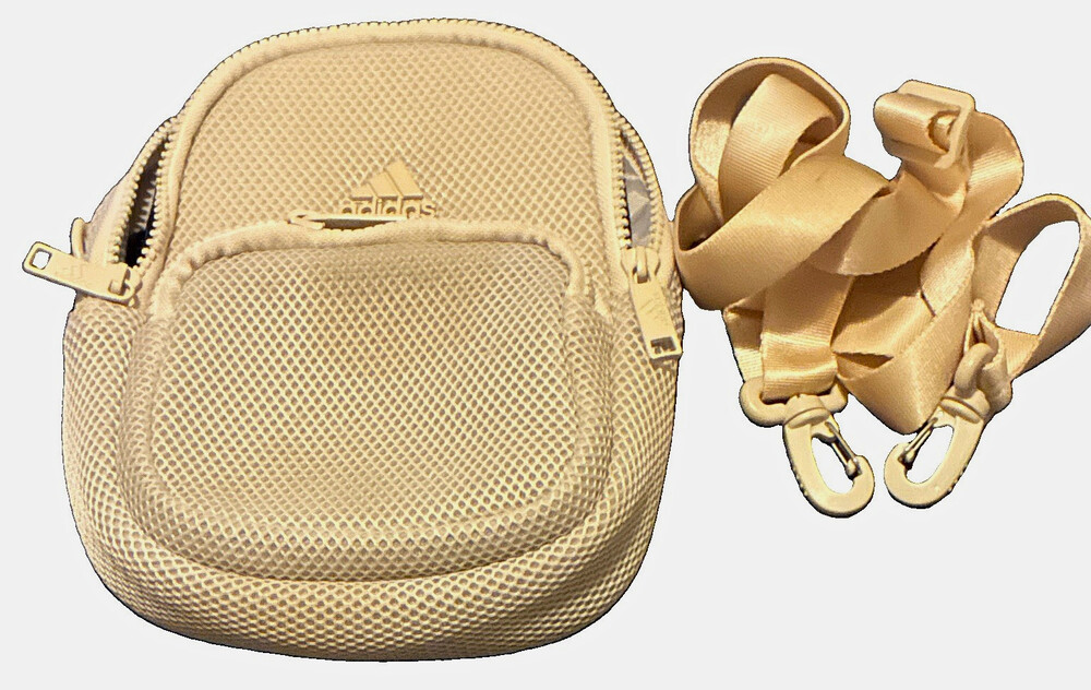 adidas Beige Mesh Crossbody Bag Zip Closure Adjustable Strap